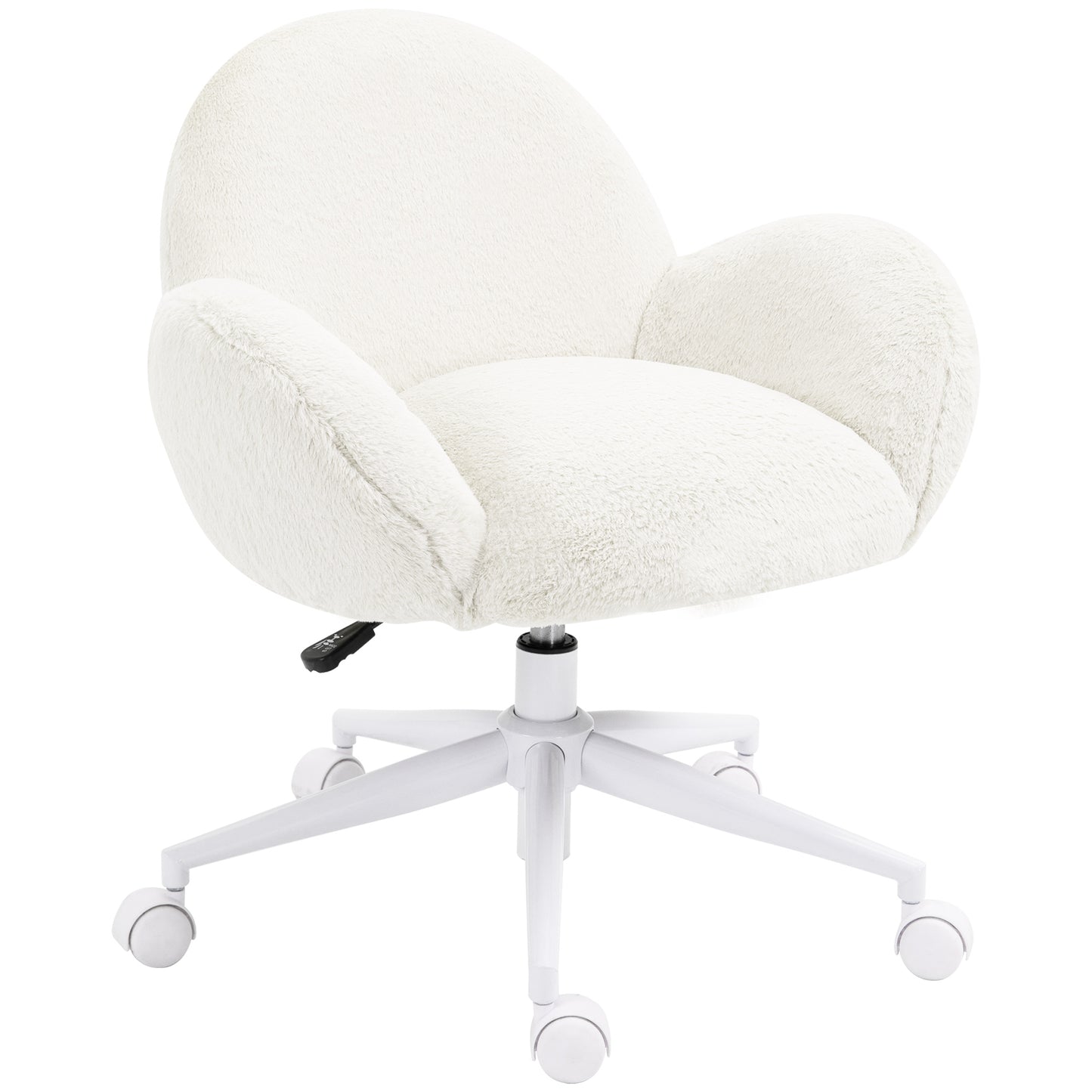 Photo of HOMCOM Makeup Vanity Chair, Cute Fluffy Desk Chair with Rolling Wheels for Bedroom Living Room, Cream White in White colour on a white background