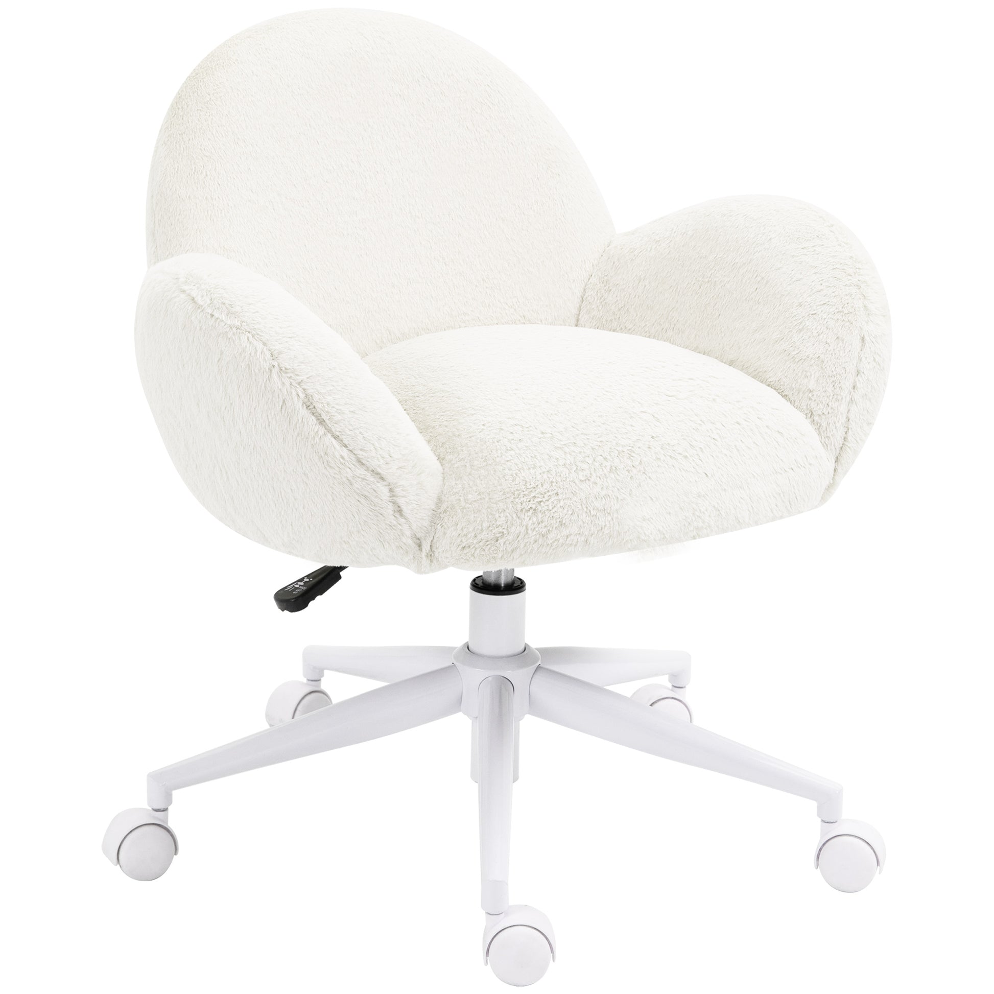 Photo of HOMCOM Makeup Vanity Chair, Cute Fluffy Desk Chair with Rolling Wheels for Bedroom Living Room, Cream White in White colour on a white background