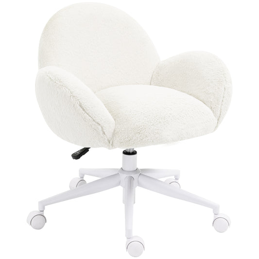 Photo of HOMCOM Makeup Vanity Chair, Cute Fluffy Desk Chair with Rolling Wheels for Bedroom Living Room, Cream White in White colour on a white background