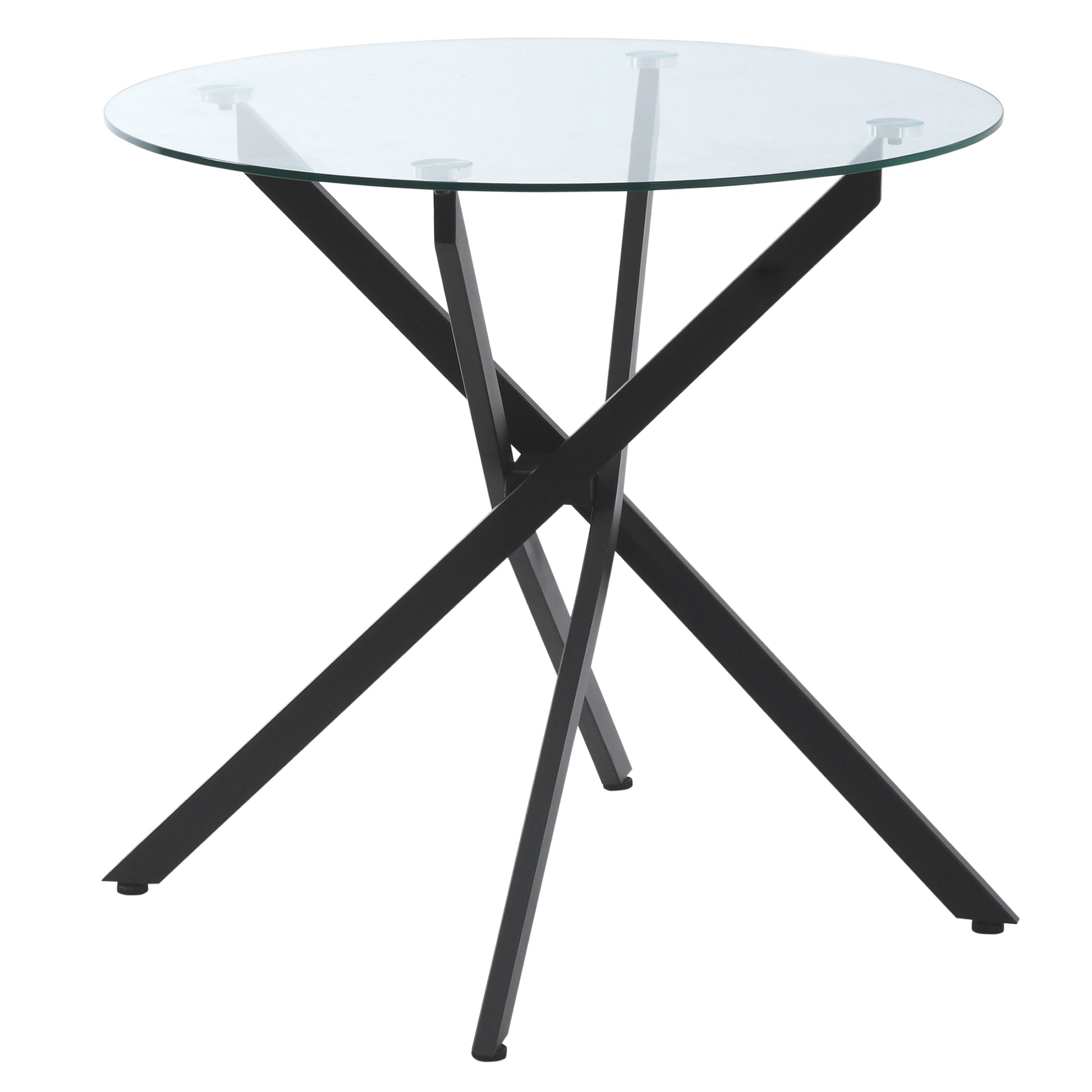 Photo of HOMCOM Dining Table with Clear Tempered Glass Top, Round Table with Metal Legs, Modern Kitchen Table for Dining Room Living Room, Black in Black colour on a white background