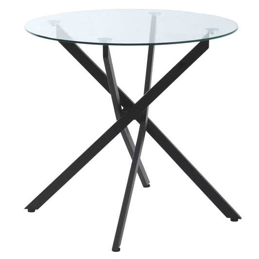 Photo of HOMCOM Dining Table with Clear Tempered Glass Top, Round Table with Metal Legs, Modern Kitchen Table for Dining Room Living Room, Black in Black colour on a white background
