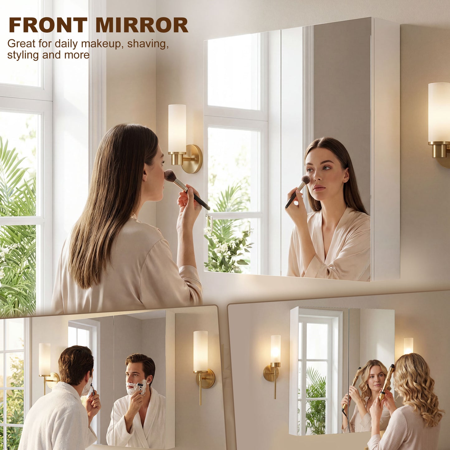 HOMCOM Bathroom Mirror Cabinet, 3-Tier Wall Mount Bathroom Storage Cabinet with Soft-Close Hinges and Adjustable Shelf, Double Door Cupboard, 60 x 15 x 75 cm, White