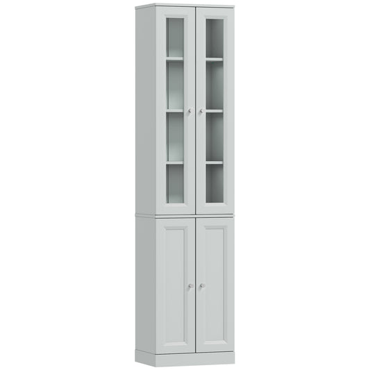 Photo of HOMCOM Tall Bathroom Storage Cabinet, 6-Tier Slim Bathroom Cabinet with Adjustable Shelf, 4 Soft-Close Doors, Dusty Blue in Blue colour on a white background