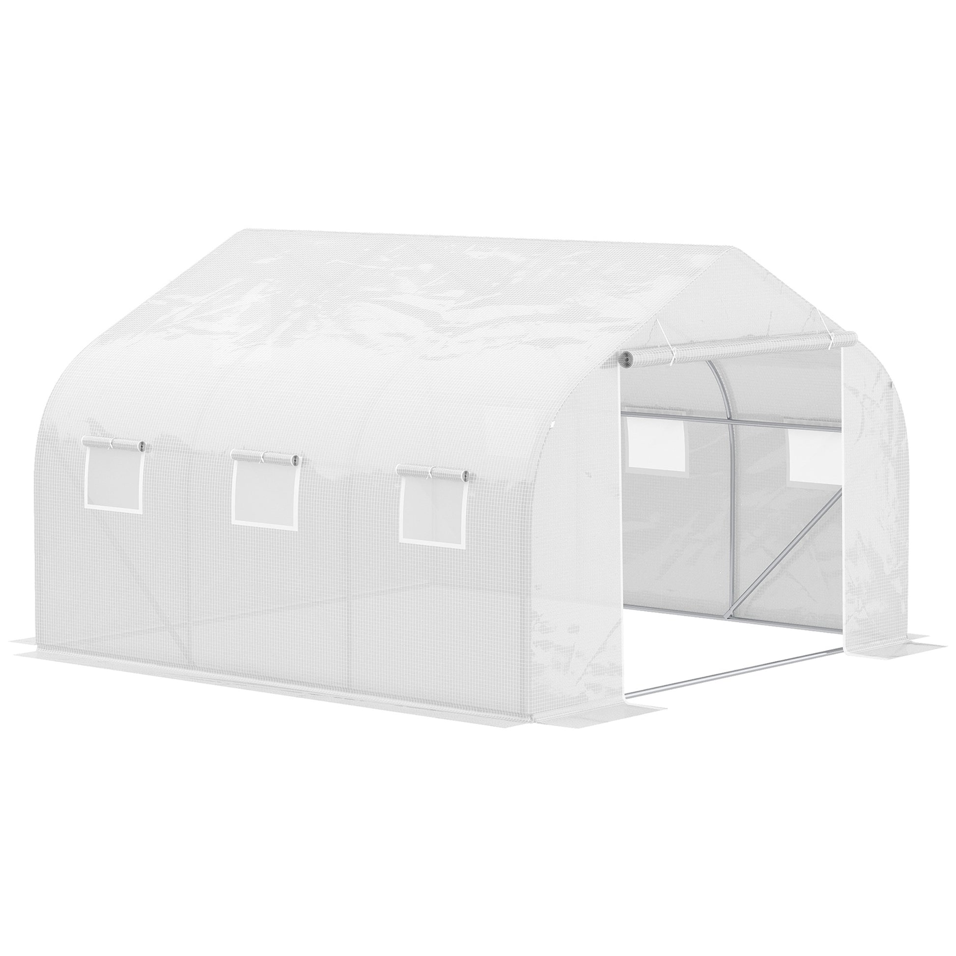 Photo of Outsunny Walk-In Polytunnel Greenhouse Warm House Garden Tunnel Shelter Plant Shed with Door and Windows, Galvanised Steel Frame, 4.5 x 3 x 2m, White in White colour on a white background