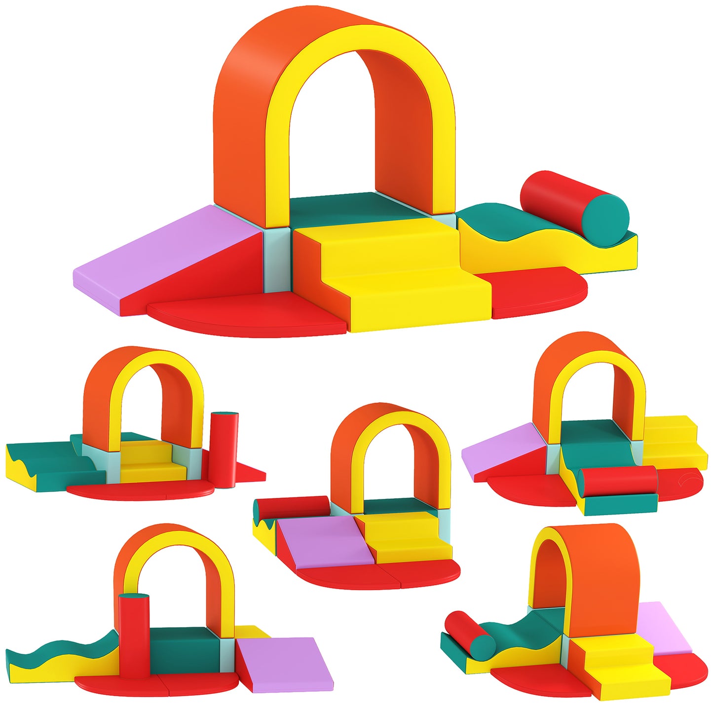 Photo of AIYAPLAY Kids Soft Play Set, 10PCs PU Leather Foam Climbing Blocks for Climb and Crawl, Educational Toys for Motor Development in Development colour on a white background