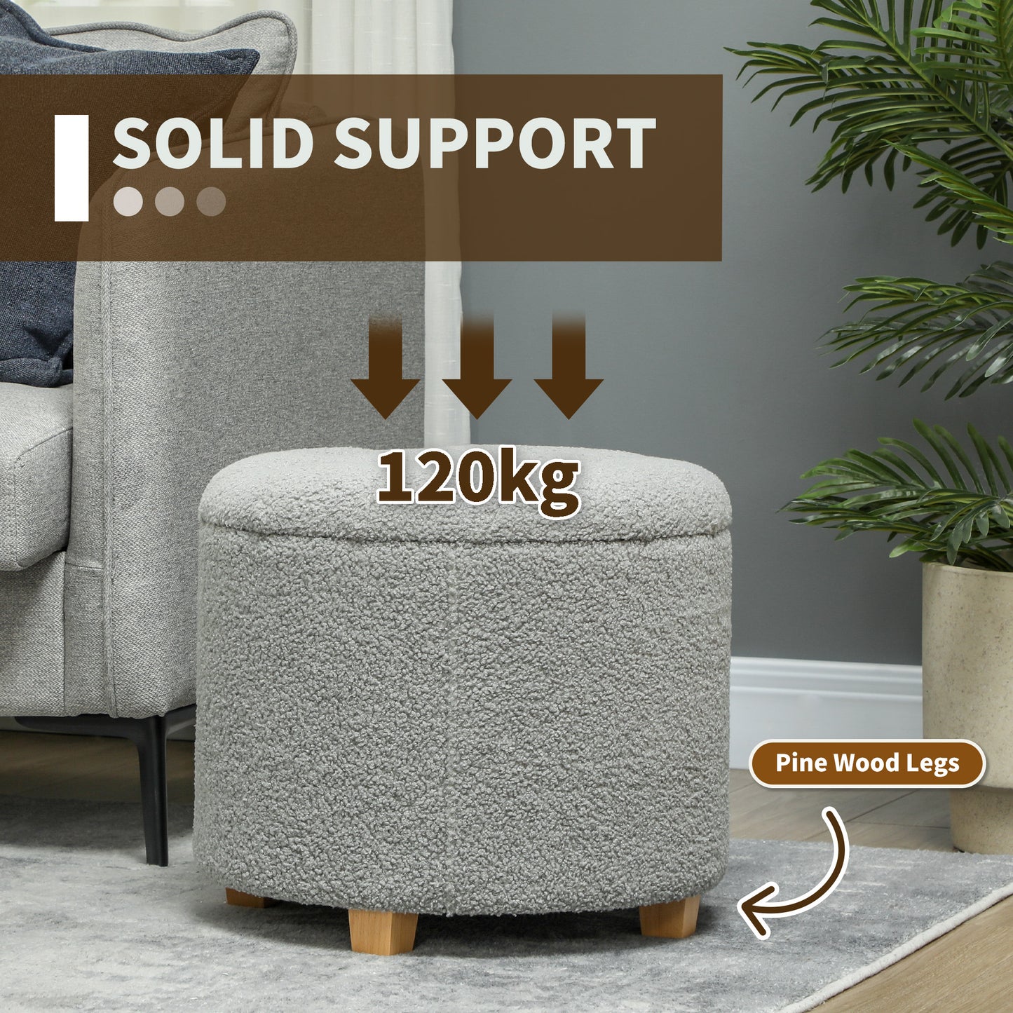 HOMCOM 40.5L Teddy Fleece Storage Ottoman - Grey