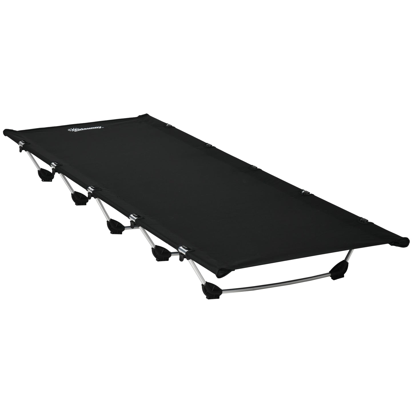 Photo of Outsunny Lightweight Camping Bed, Aluminium Portable Camp Cot w/ Strong Support 150kg and Carry Bag for Camping, Black in Black colour on a white background