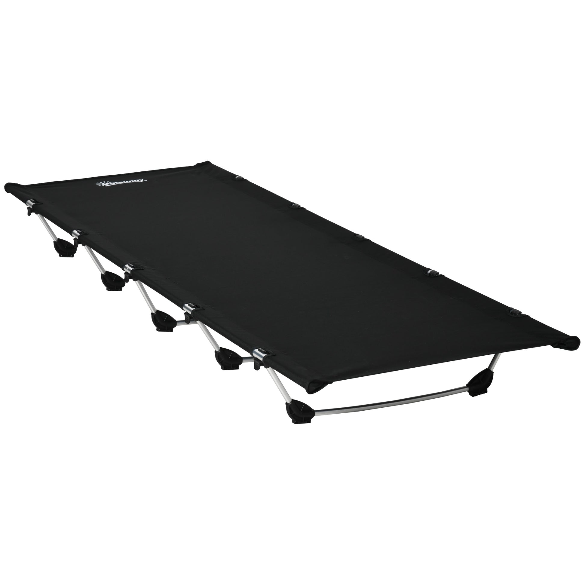 Photo of Outsunny Lightweight Camping Bed, Aluminium Portable Camp Cot w/ Strong Support 150kg and Carry Bag for Camping, Black in Black colour on a white background