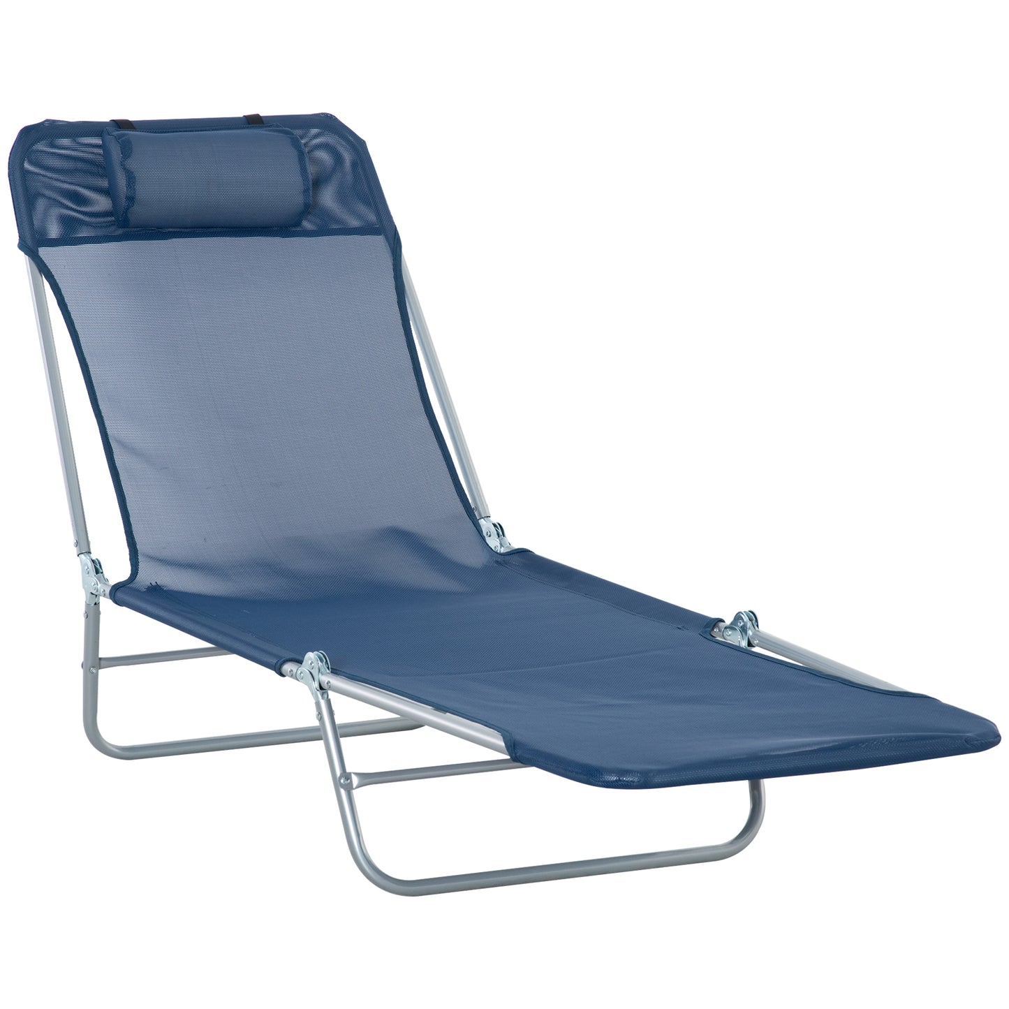 Photo of Outsunny Folding Sun Lounger with Head Pillow - Dark Blue in Blue colour on a white background