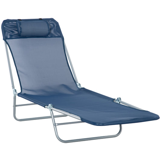 Photo of Outsunny Folding Sun Lounger with Head Pillow - Dark Blue in Blue colour on a white background