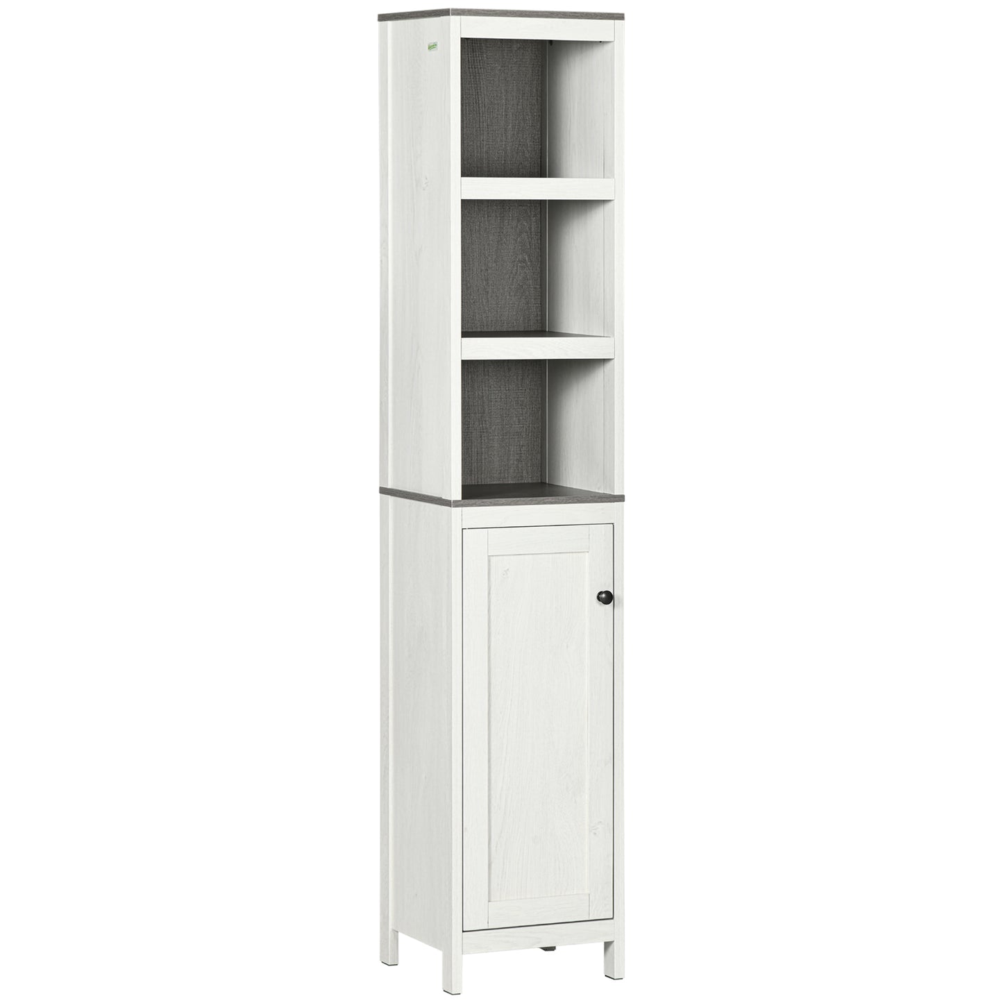 Photo of kleankin Tall Bathroom Storage Cabinet, Freestanding Tower Cabinet with 3 Open Shelves and Adjustable Shelf, Antique White in White colour on a white background