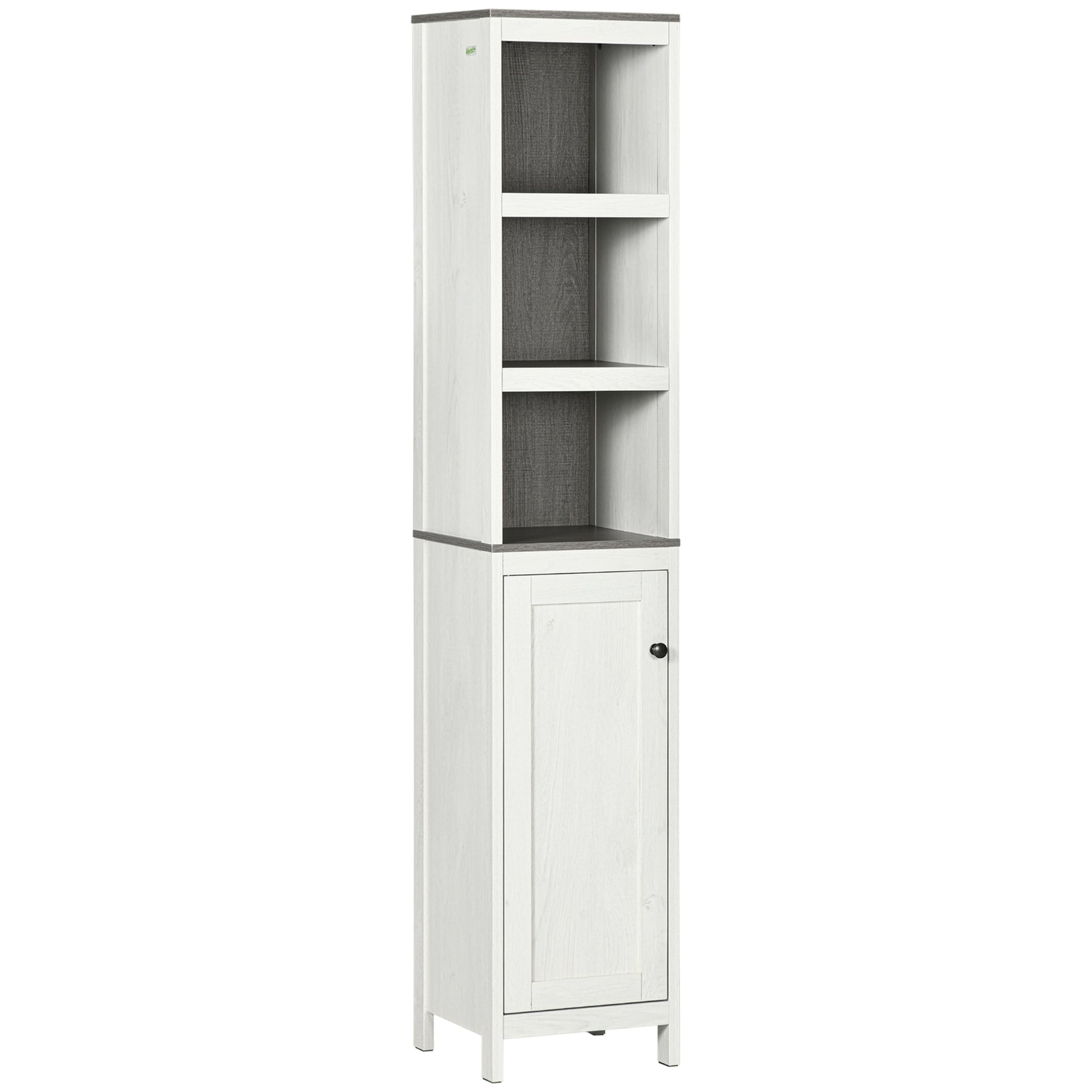 Photo of kleankin Tall Bathroom Storage Cabinet, Freestanding Tower Cabinet with 3 Open Shelves and Adjustable Shelf, Antique White in White colour on a white background