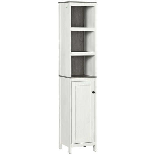Photo of kleankin Tall Bathroom Storage Cabinet, Freestanding Tower Cabinet with 3 Open Shelves and Adjustable Shelf, Antique White in White colour on a white background