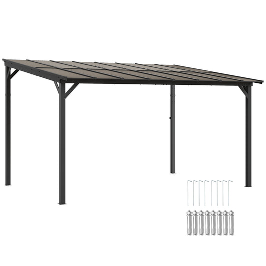 Photo of Outsunny 3 x 4.3 m Lean to Pergola with UPF 50+ Waterproof Polycarbonate Roof, Wall-Mounted or Free Standing Hardtop Roof Garden Metal Pergola Gazebo, Heavy Duty Outdoor Sun Shade, Dark Grey in Grey colour on a white background