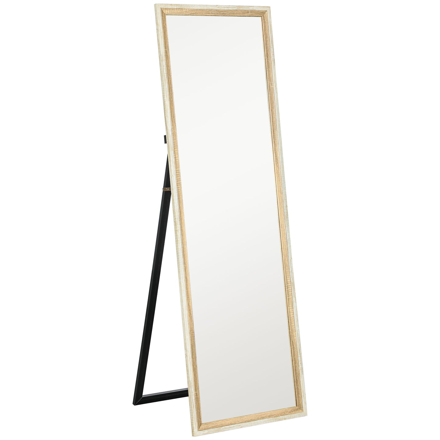 Photo of HOMCOM 162.6 cm Two-Tone Full Length Mirror - White/Oak-Tone in White/Oak-Tone colour on a white background