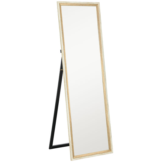 Photo of HOMCOM 162.6 cm Two-Tone Full Length Mirror - White/Oak-Tone in White/Oak-Tone colour on a white background