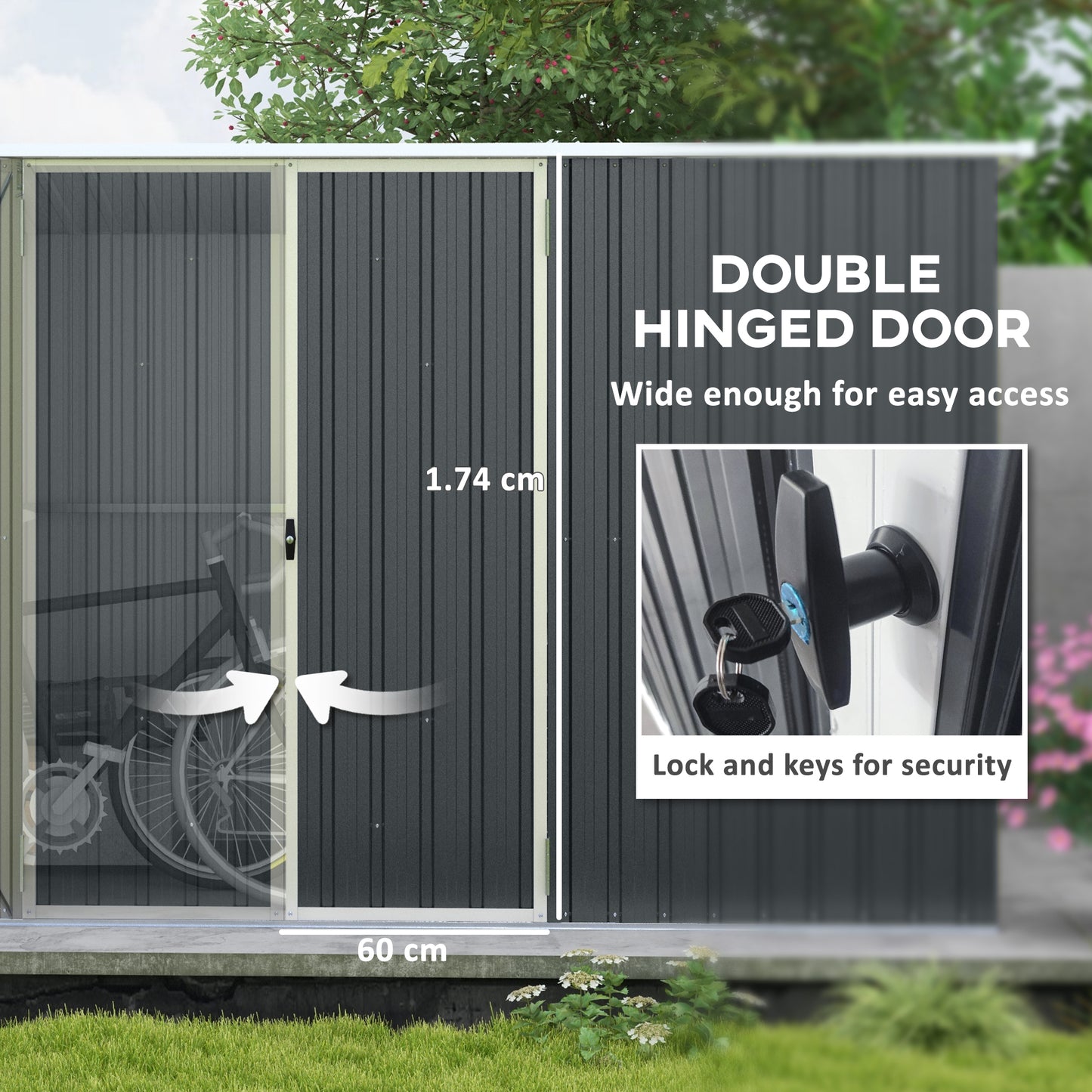 Outsunny 11 x 5.6ft Galvanised Steel Garden Shed, Metal Shed, Garden Storage Shed with Lockable Doors and Gloves for Outdoor Patio, Garden, Grey