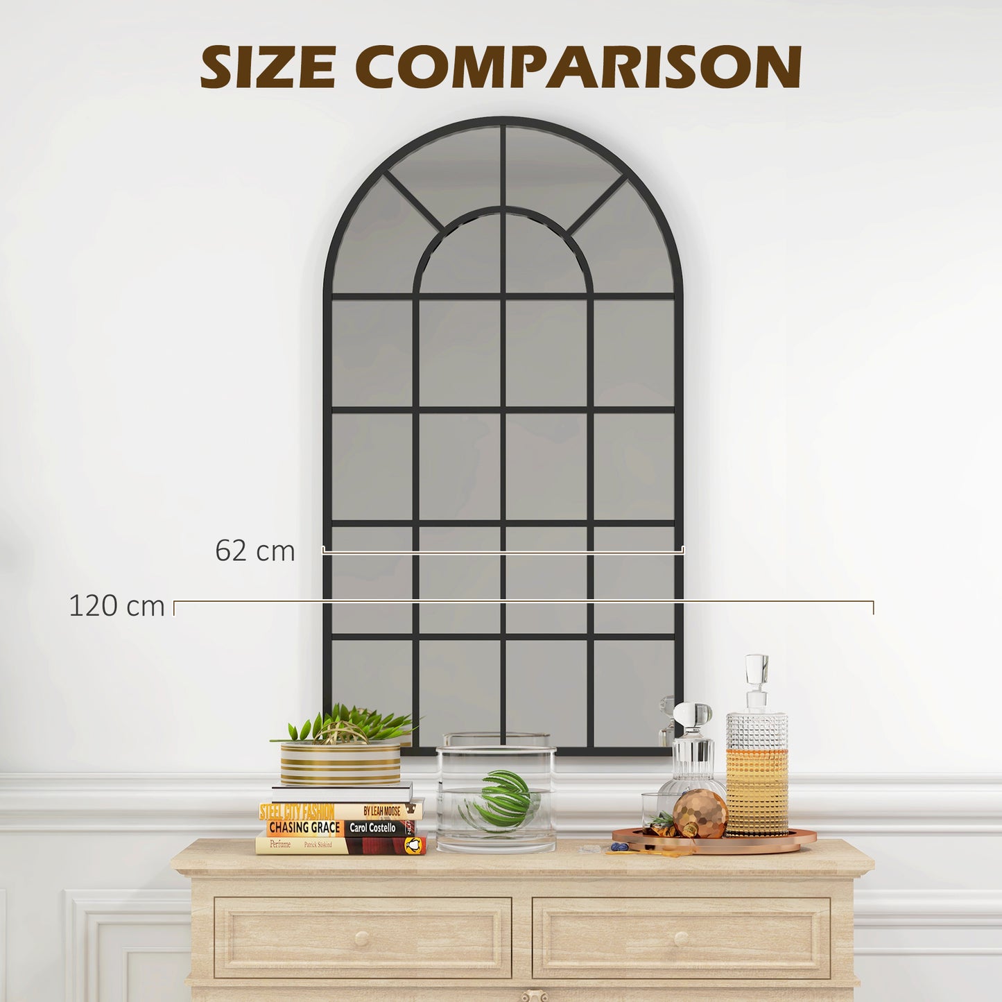 HOMCOM 110 x 65 cm Arched Decorative Wall Mirror for Bedroom Living Room, Modern Window Bathroom Mirror for Home Decor