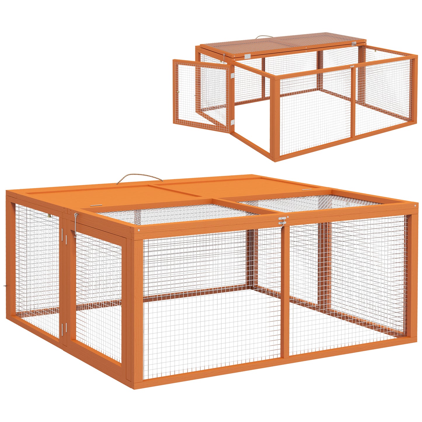 Photo of PawHut Wooden Folding Rabbit Hutch, for 2-3 Rabbits - Orange in Orange colour on a white background