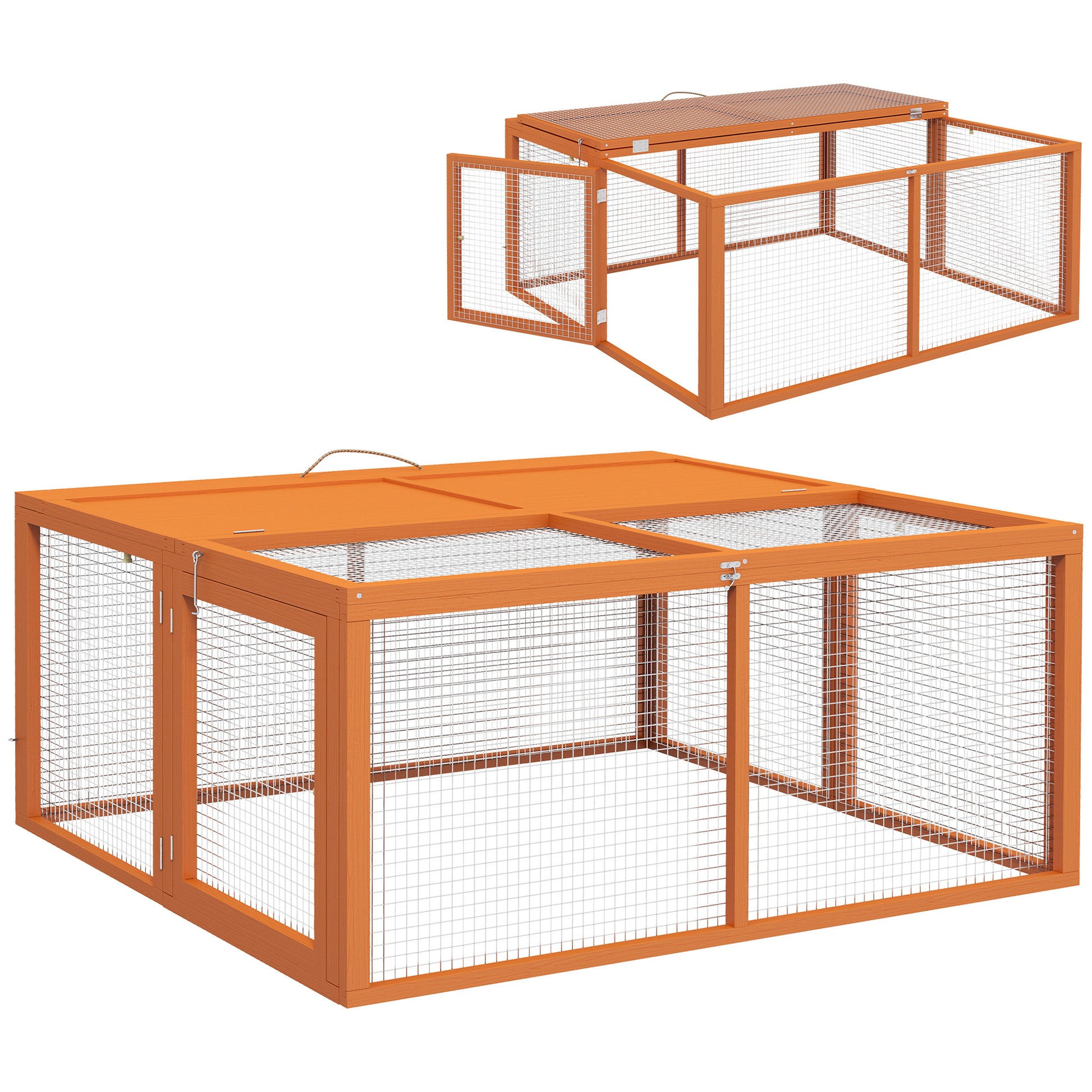 Photo of PawHut Wooden Folding Rabbit Hutch, for 2-3 Rabbits - Orange in Orange colour on a white background