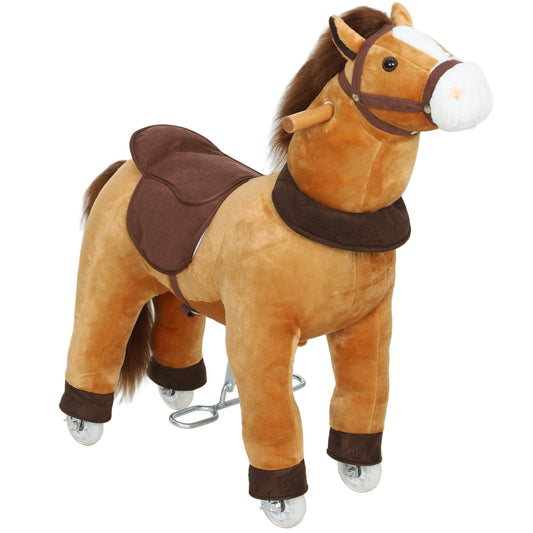 Photo of AIYAPLAY Ride On Horse, Plush Walking Horse Toy with Wheels and Saddle for Ages 3-5 Years Old, Brown in Brown colour on a white background