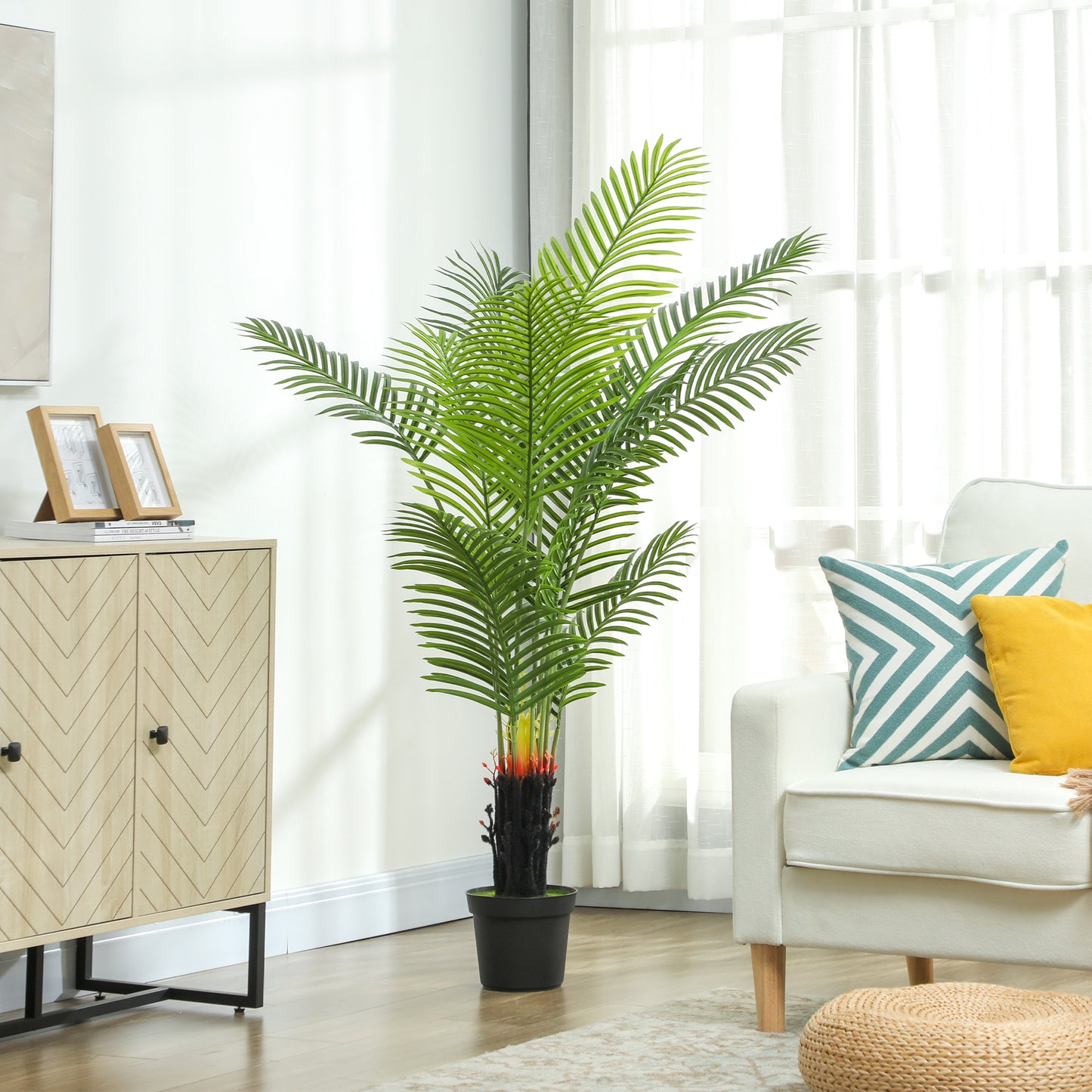 HOMCOM 150cm Artificial Areca Palm Tree with 12 PE Leaves, Decorative Artificial Plant with Plastic Pot and Flocked Soil, Fake Plant for Home Office Decor, Green