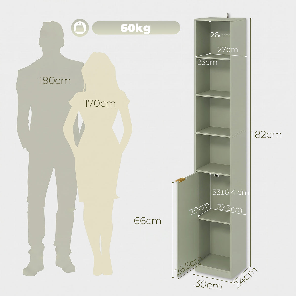HOMCOM Bookcase Adjustable Shelf Bookshelf Anti-Tip Hardware 6-Tier Storage Cabinet Light Green