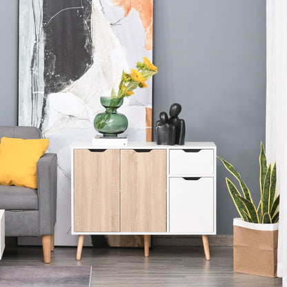 HOMCOM storage sideboard with two cabinet doors and two drawers on tapered legs
