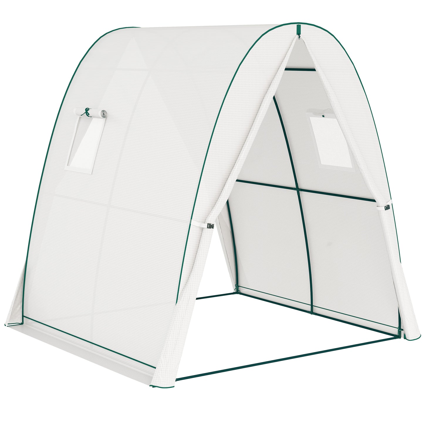 Photo of Outsunny Polytunnel Greenhouse with Sandbags, Walk-In Tunnel Green House with 2 Doors and Screen Windows, 1.8 x 1.8 x 2m, White in White colour on a white background