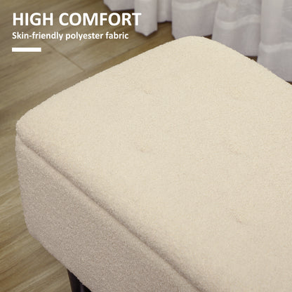 Close-up of the cream teddy fleece upholstery and padded ottoman lid