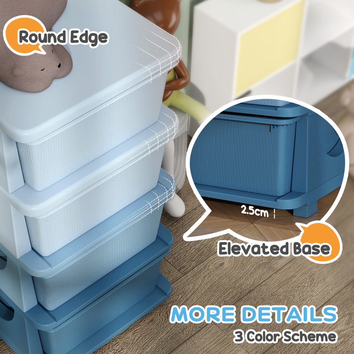 HOMCOM Four-Tier Kids Storage Boxes, with Four Drawers - Blue