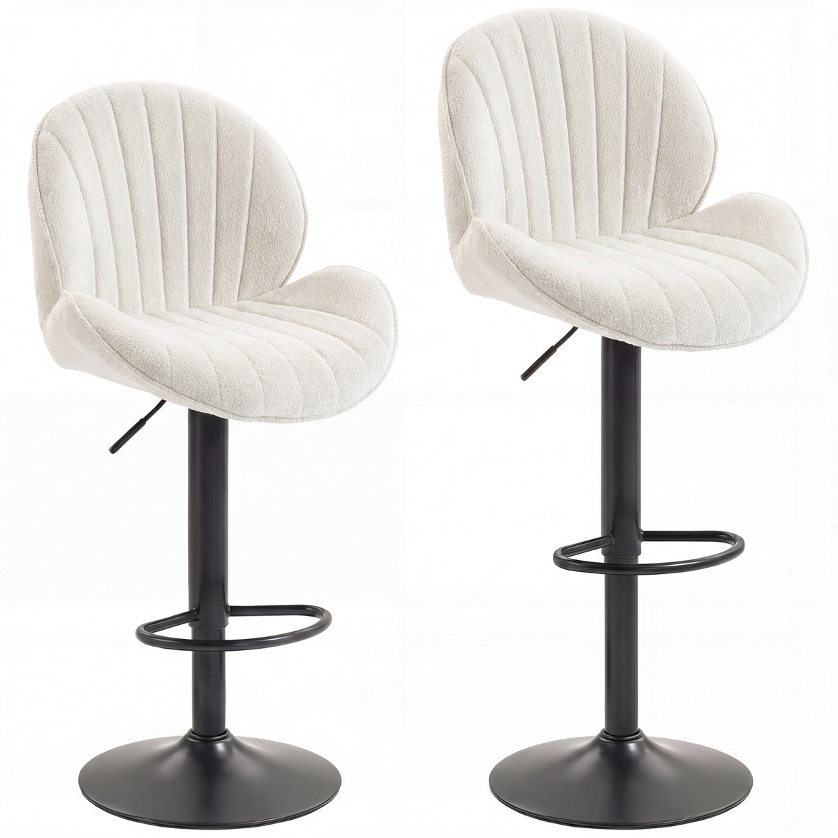 Photo of HOMCOM Bar Stools Set of 2, Swivel Barstools with Back, Adjustable Height and Footrest for Kitchen Island, Dining Room, Cream in Cream colour on a white background