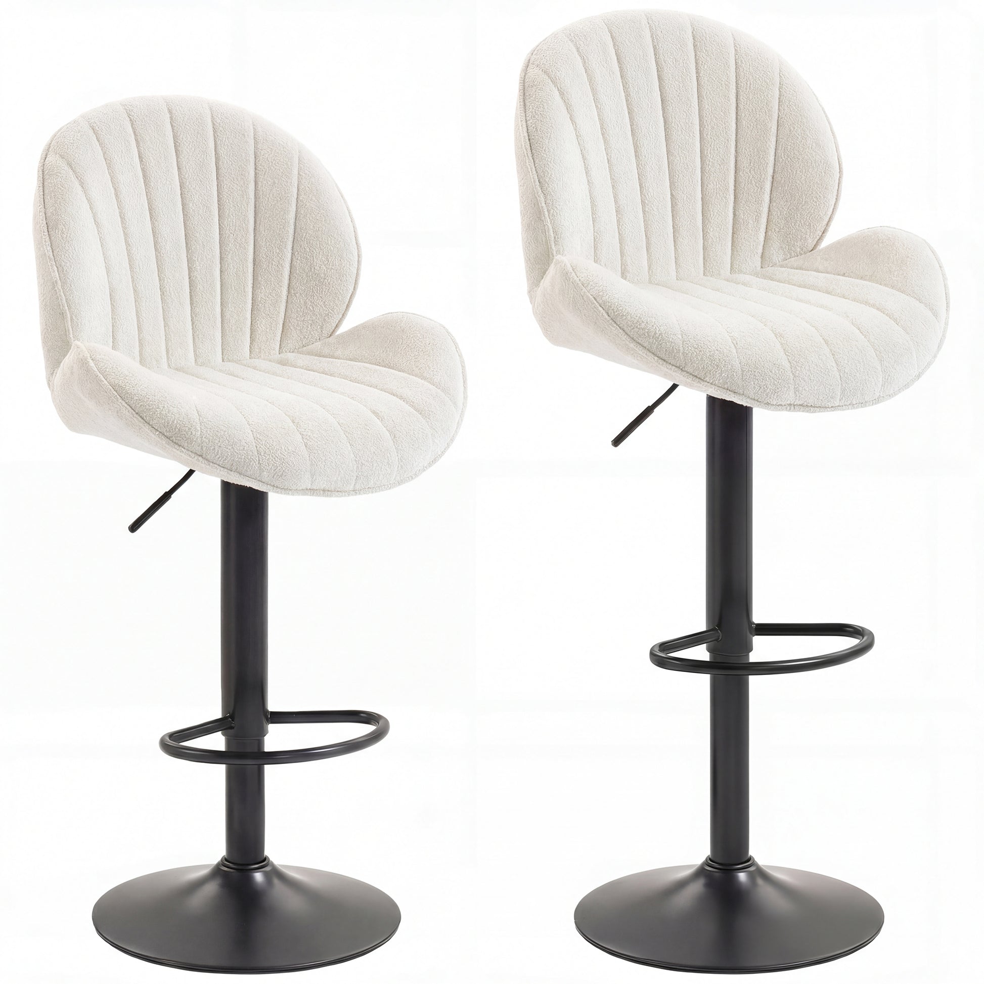 Photo of HOMCOM Bar Stools Set of 2, Swivel Barstools with Back, Adjustable Height and Footrest for Kitchen Island, Dining Room, Cream in Cream colour on a white background