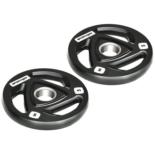 Photo of SPORTNOW Two 5kg Olympic Weight Plates, Tri-Grip Rubber-Coated Barbell Weights, with 5cm Holes, for Home, Gym, Office in Office colour on a white background