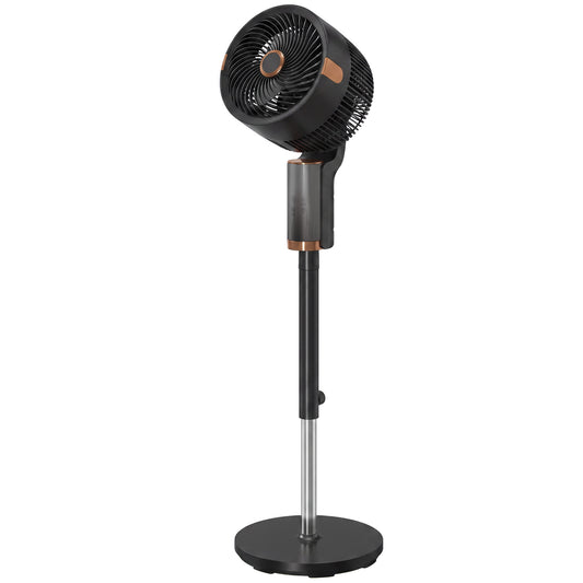 Photo of HOMCOM 20 dB Silent Standing Fan for Bedroom, 44" Pedestal Fan with 90° Oscillating, 8 Speeds and LED Light, Black in Black colour on a white background