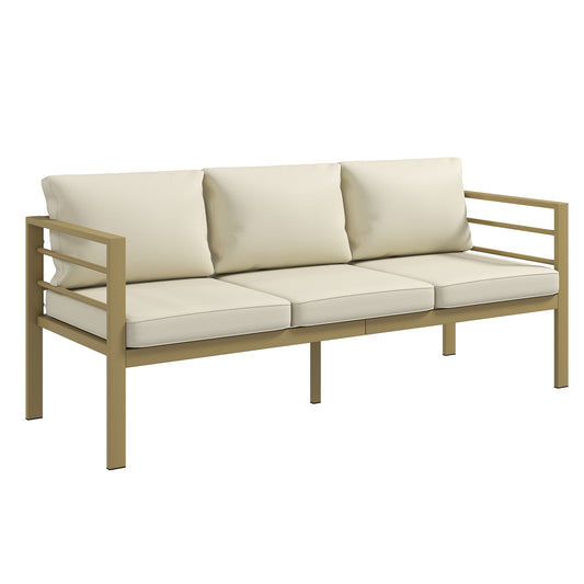 Photo of Outsunny Garden Bench with Cushions, 3-Seater Sofa with Backrest, Armrest and Back Cushions, 185 x 66 x 64cm, Cream White in White colour on a white background
