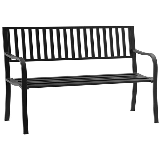 Photo of Outsunny Metal Garden Bench Loveseat with Slatted Seat, Black in Black colour on a white background
