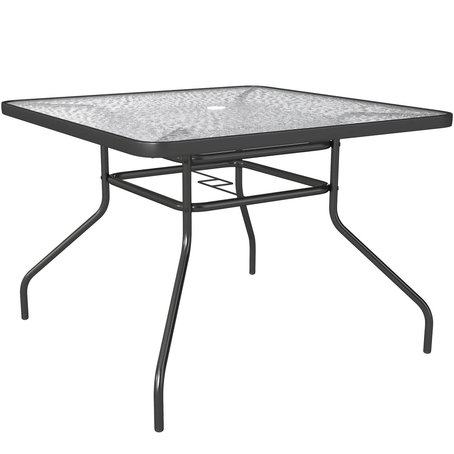 Photo of Outsunny Square Garden Dining Table with Tempered Glass Top & Umbrella Hole, 100 x 100 cm in cm colour on a white background