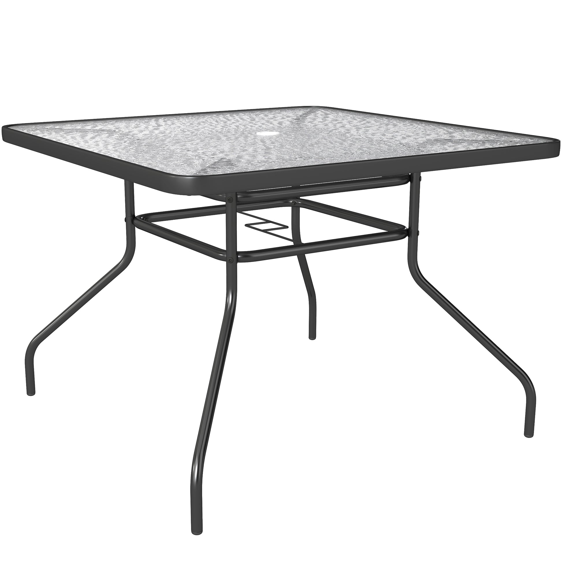 Photo of Outsunny Square Garden Dining Table with Tempered Glass Top & Umbrella Hole, 100 x 100 cm in cm colour on a white background