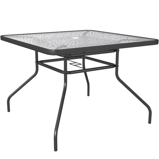 Photo of Outsunny Square Garden Dining Table with Tempered Glass Top & Umbrella Hole, 100 x 100 cm in cm colour on a white background