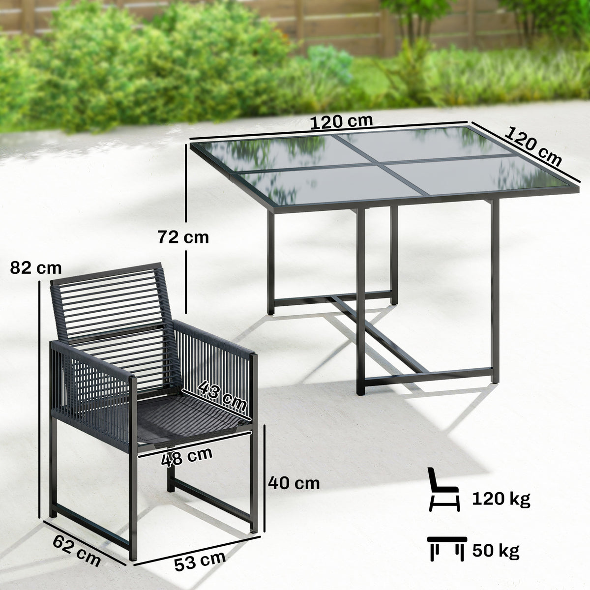Outsunny 5 Pieces Garden Dining Set, Outdoor Patio Cube Set, 4 Seater Outdoor Table and Chairs with Foldable Backrest, Dark Grey