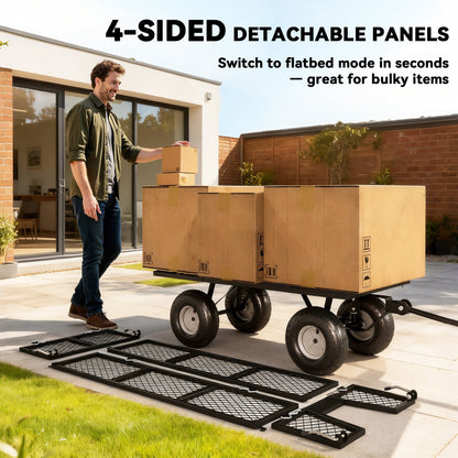 Outsunny garden cart in flatbed mode with detached mesh side panels laid on the ground