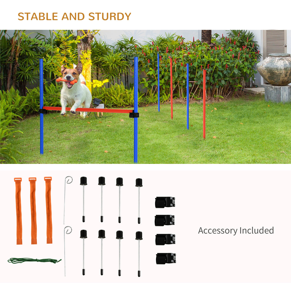 PawHut Dog Agility Equipment, Pet Agility Training Set with Weave Poles, Adjustable Hurdle, Jump Ring, Carry Bag, Dog Indoor Outdoor Games for Play, Run, Jump, Obedience