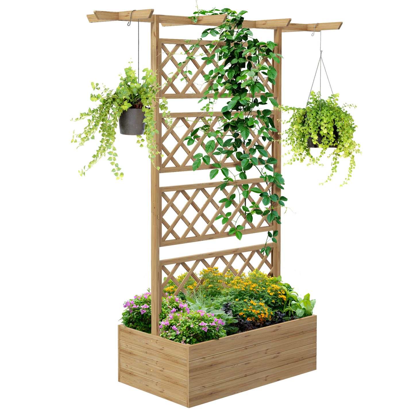 Photo of Outsunny Wooden Trellis Planter Box, Raised Garden Bed to Grow Vegetables, Herbs and Flowers, Natural Tone in Tone colour on a white background