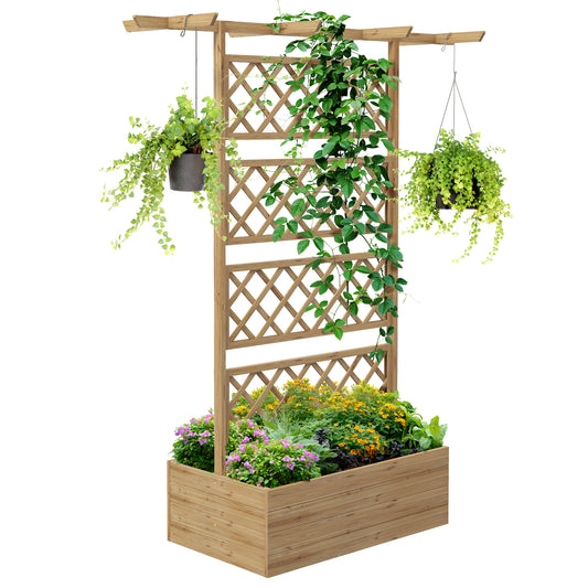 Photo of Outsunny Wooden Trellis Planter Box, Raised Garden Bed to Grow Vegetables, Herbs and Flowers, Natural Tone in Tone colour on a white background