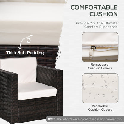 Rattan armchair with padded cushions and close-ups of removable, washable covers