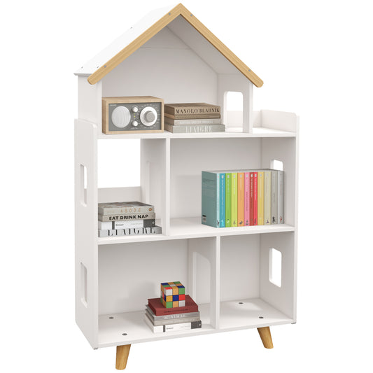 Photo of ZONEKIZ Three-Tier Toy Storage Shelf, Kids Bookcase, with Six Cubes, for Playroom, Bedroom - White in White colour on a white background