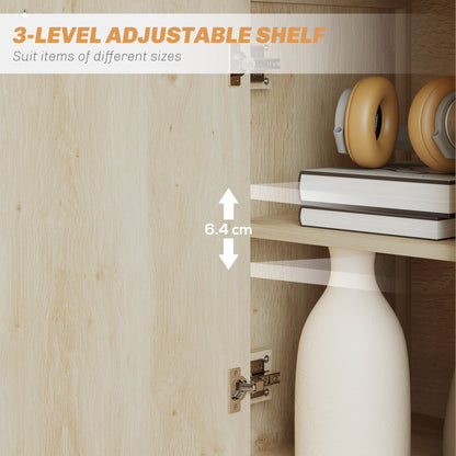 Sideboard interior with adjustable shelf, metal hinges, and 6.4 cm shelf spacing shown