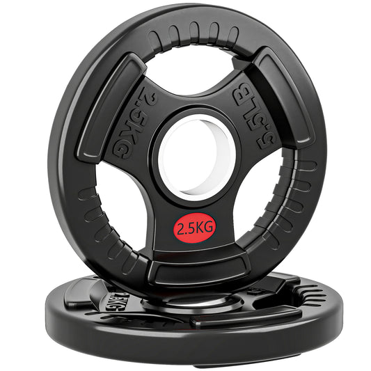 Photo of SPORTNOW Olympic Weight Plates, 2"/5cm Weight Disc Pair with Tri-Grips, 2 x 2.5kg Dumbbell Plates for Weightlifting and Strength Training Home Gym Fitness Workout, Black in Black colour on a white background