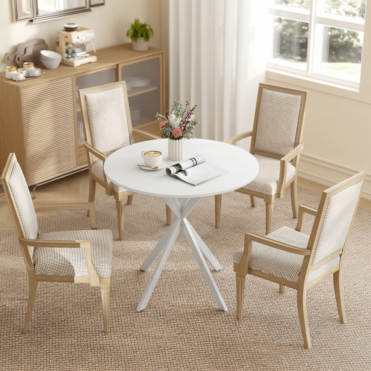 HOMCOM 80cm Industrial Round Dining Table - White